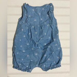 Carter's Denim Short Sleeveless Romper Blue with White‎ Suns 12 Months Ruffle
